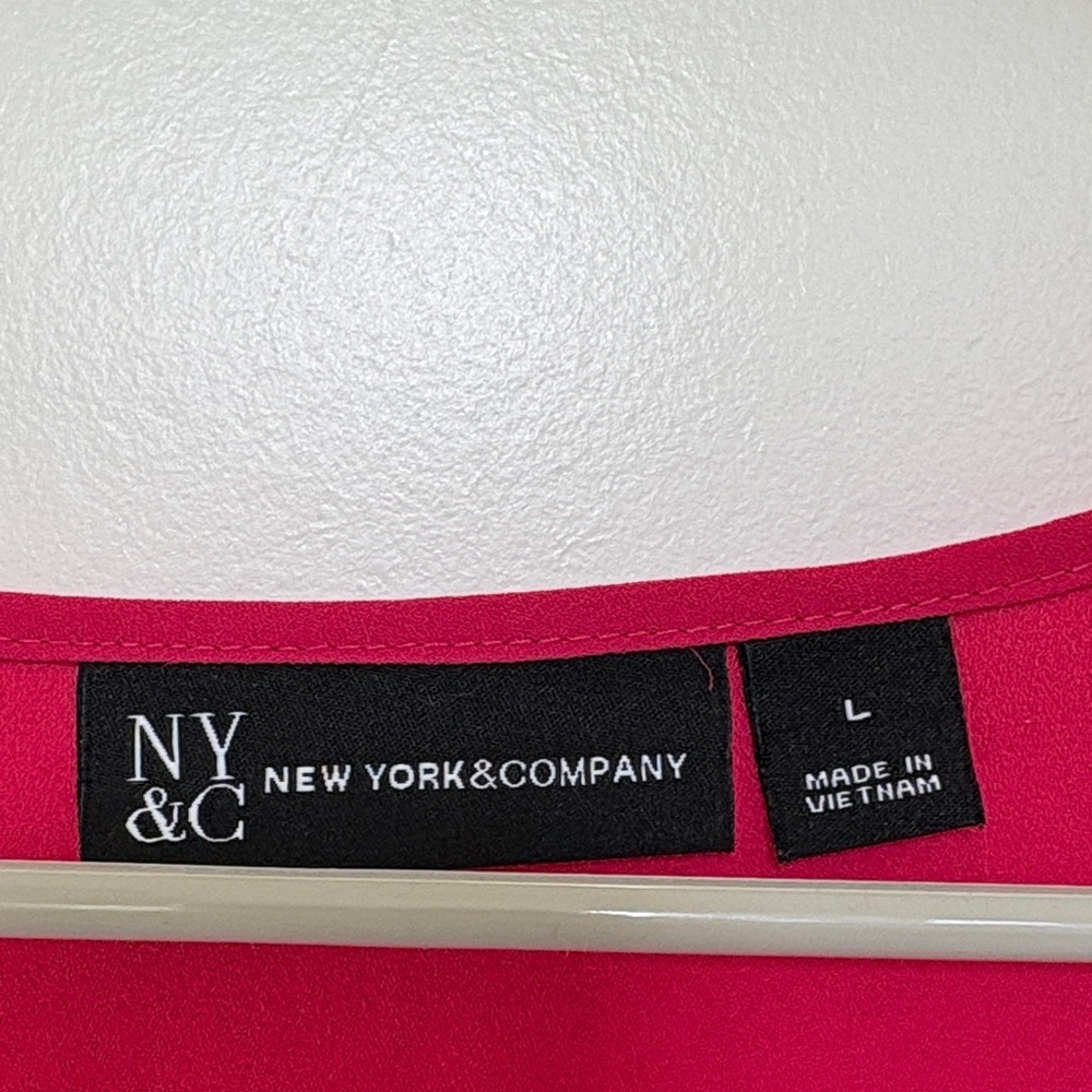 New York & Company Fuchsia V-Neck Blouse - Picture 2 of 7